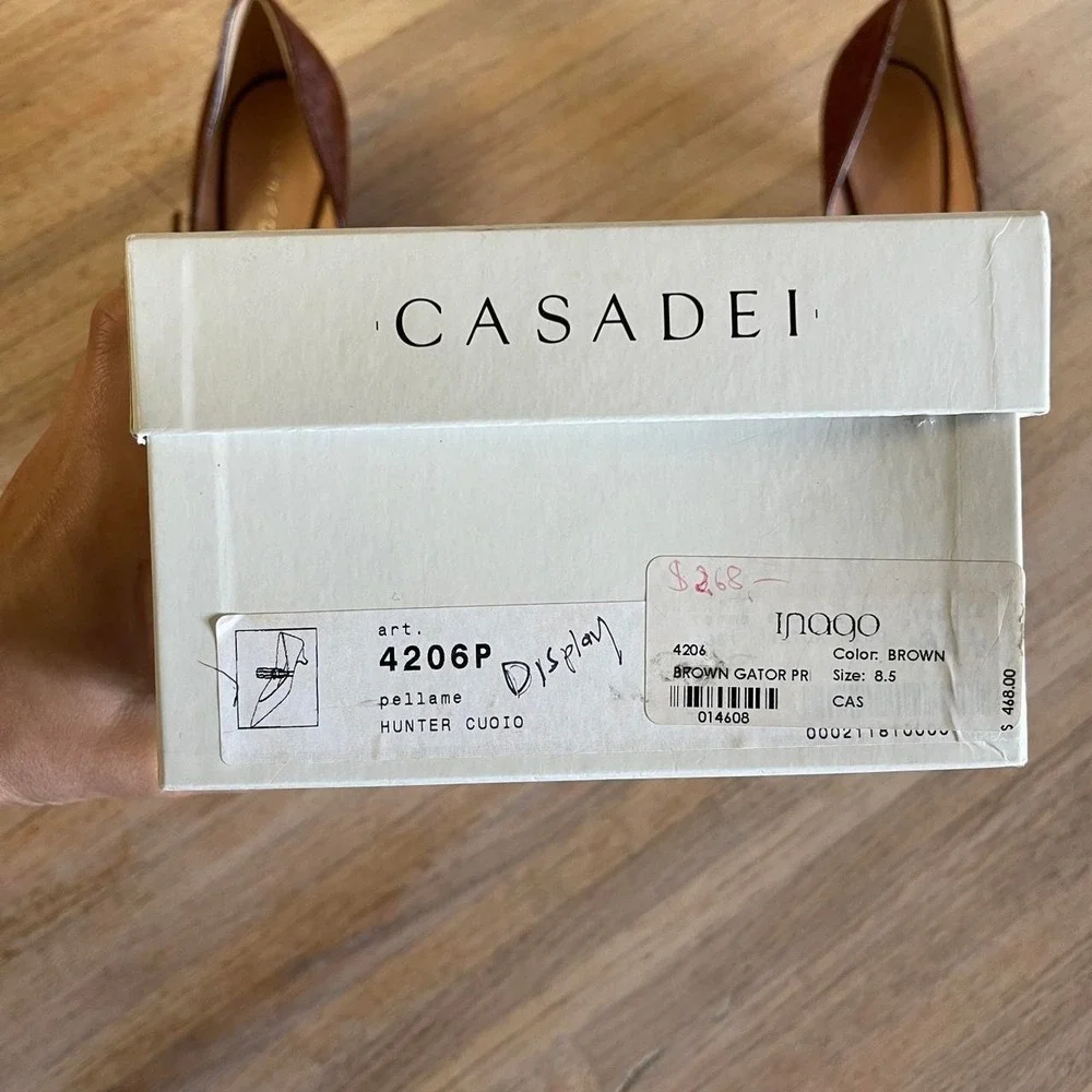 NIB Vintage Y2K Casadei Brown Gator Print Pony Hair Pointed Kitten Heels Sz‎ 8.5 - Picture 8 of 8